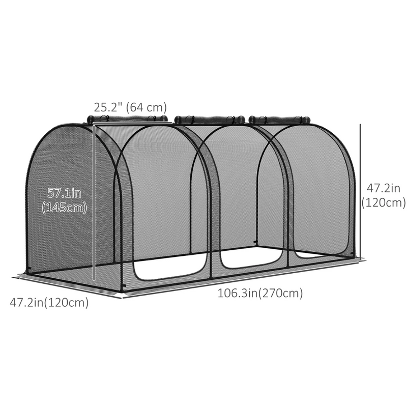 9' x 4' Mesh Garden Protection Crop Cage Cover with 3 Zipper Doors - Black