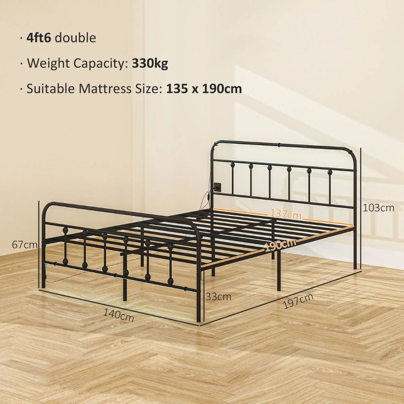 Beds, Luma Full Size Metal Platform Bedframe with LED Lights, Charging Station and Underbed Storage - Black (Copy) - Seasonal Overstock