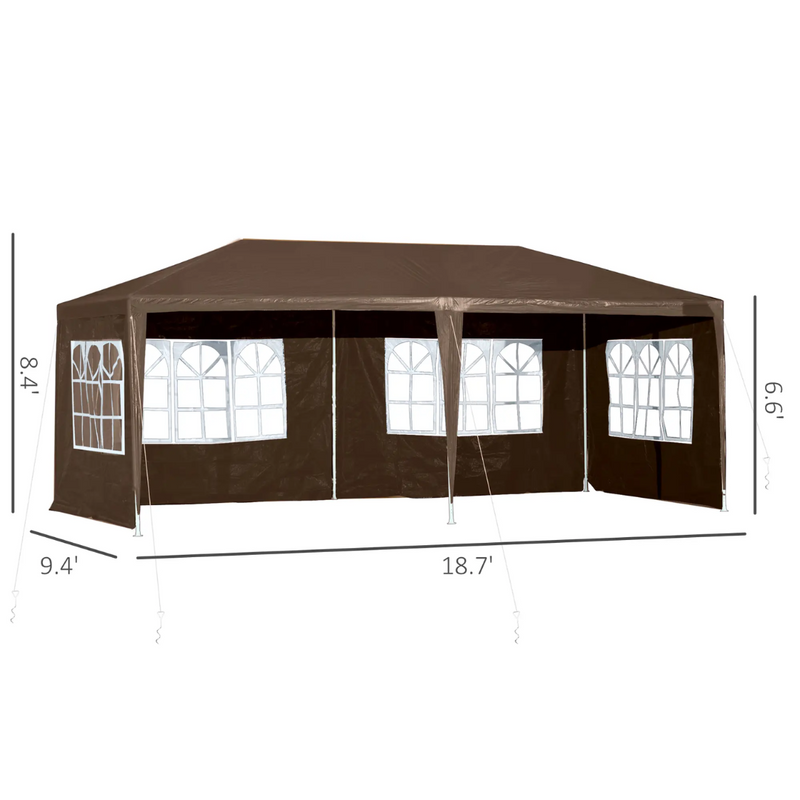 19' x 9.5' Portable Event Canopy Party Tent Outdoor Sun Shade with 4 Wall Panels - Brown