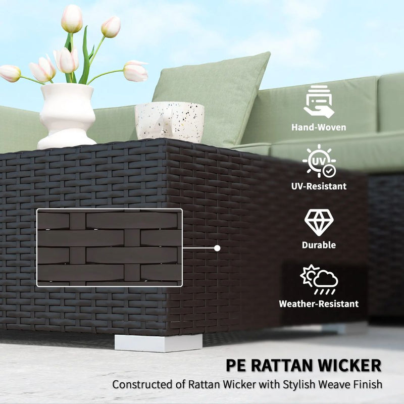 Patio Furniture, Peace River 7 Pc Rattan Wicker Modular Outdoor Furniture Sectional Sofa Set - Light Green / Brown - Seasonal Overstock