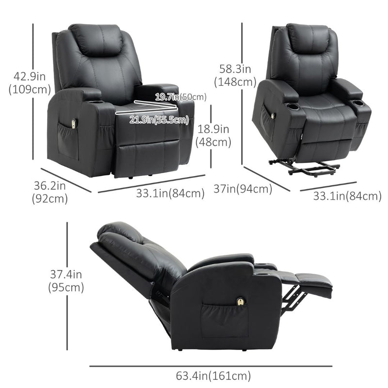 West Haven Power Lift Chair Recliner with Remote and Cup Holders - Black