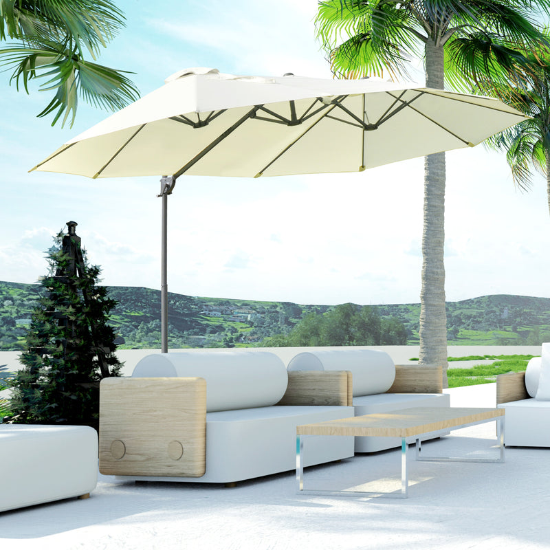 Patio Umbrellas, 14' x 9' Double-Sided Offset Cantilever Patio Umbrella Shade with Crank Open - Beige - Seasonal Overstock