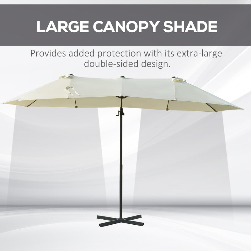 Patio Umbrellas, 14' x 9' Double-Sided Offset Cantilever Patio Umbrella Shade with Crank Open - Beige - Seasonal Overstock