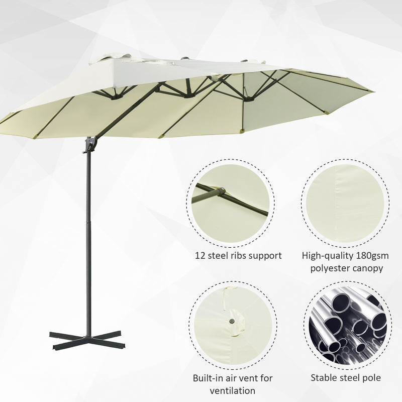 Patio Umbrellas, 14' x 9' Double-Sided Offset Cantilever Patio Umbrella Shade with Crank Open - Beige - Seasonal Overstock