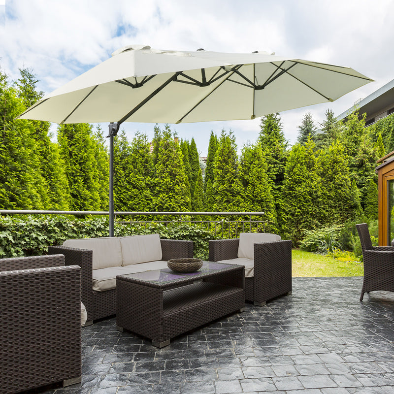 Patio Umbrellas, 14' x 9' Double-Sided Offset Cantilever Patio Umbrella Shade with Crank Open - Beige - Seasonal Overstock