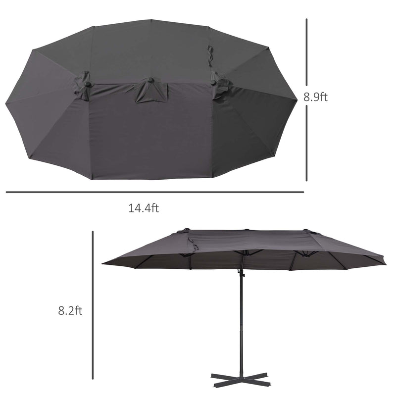 Patio Umbrellas, 14' x 9' Double-Sided Offset Cantilever Patio Umbrella Shade with Crank Open - Grey - Seasonal Overstock