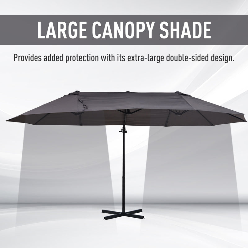 Patio Umbrellas, 14' x 9' Double-Sided Offset Cantilever Patio Umbrella Shade with Crank Open - Grey - Seasonal Overstock
