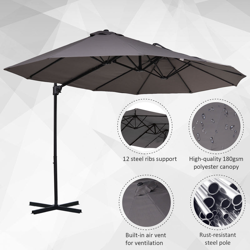 Patio Umbrellas, 14' x 9' Double-Sided Offset Cantilever Patio Umbrella Shade with Crank Open - Grey - Seasonal Overstock