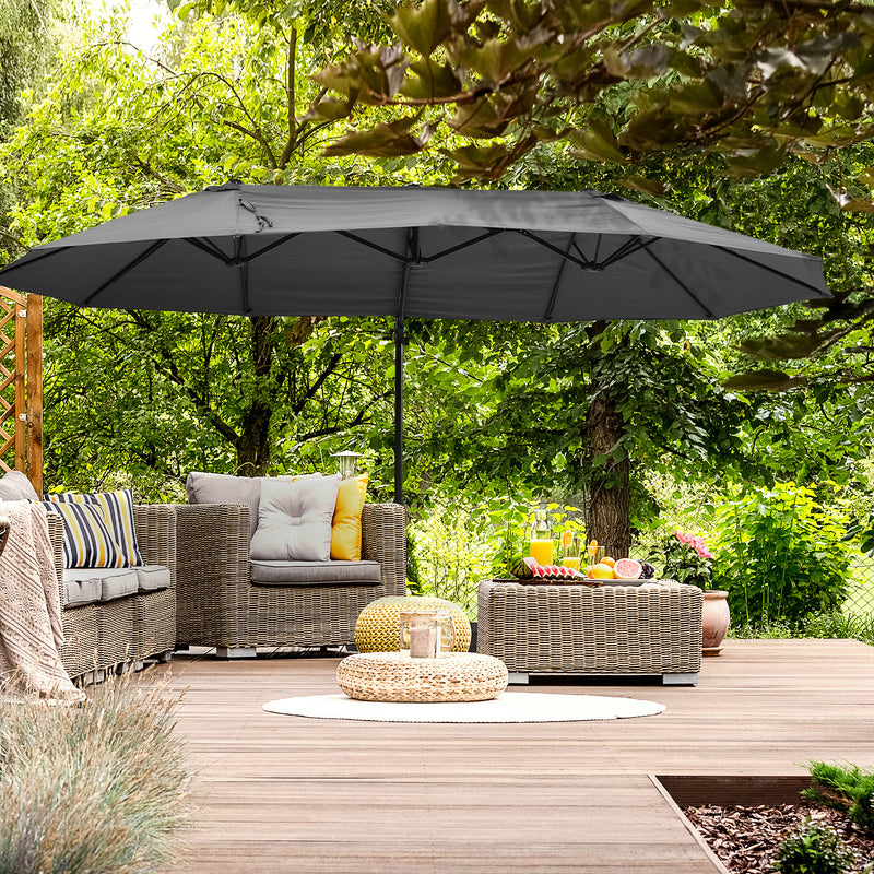 Patio Umbrellas, 14' x 9' Double-Sided Offset Cantilever Patio Umbrella Shade with Crank Open - Grey - Seasonal Overstock