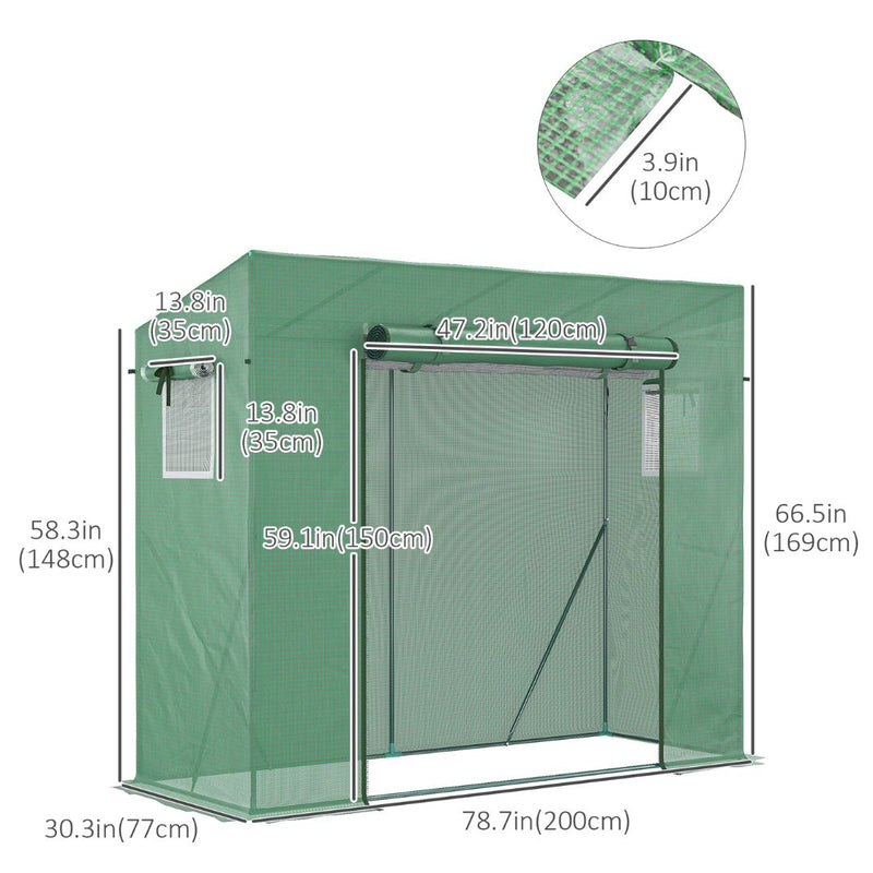 6.6' x 2.5' x 5.5' Portable Walk-In Greenhouse Hot House for Patio or Balcony - Green