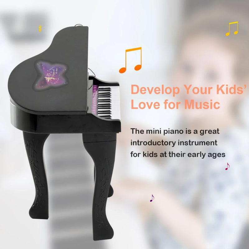 Mini Grand Piano Electronic Keyboard for Kids w/ 37 Keys and Microphone - Black