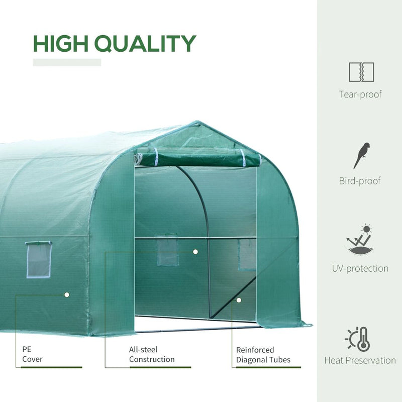 26' x 10' x 7' Extra Large Walk-In Portable Greenhouse with Peaked Roof - Green