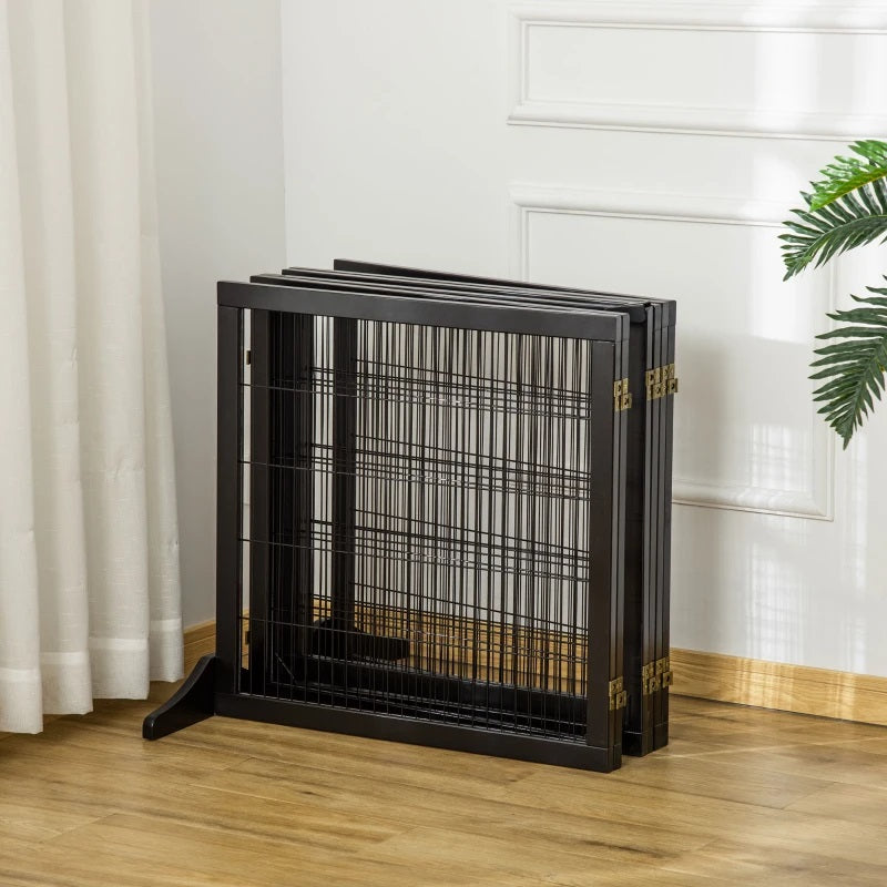 14ft Large Freestanding Pet Gate w/ 6 Wood Framed Panels & Support Feet - Black