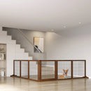Pet Barriers, 14ft Large Freestanding Pet Gate w/ 6 Wood Framed Panels & Support Feet - Brown - Seasonal Overstock