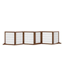 Pet Barriers, 14ft Large Freestanding Pet Gate w/ 6 Wood Framed Panels & Support Feet - Brown - Seasonal Overstock