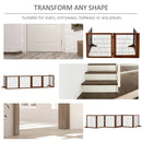 Pet Barriers, 14ft Large Freestanding Pet Gate w/ 6 Wood Framed Panels & Support Feet - Brown - Seasonal Overstock