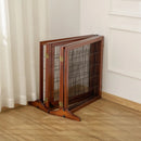 Pet Barriers, 14ft Large Freestanding Pet Gate w/ 6 Wood Framed Panels & Support Feet - Brown - Seasonal Overstock