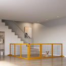 Pet Barriers, 14ft Large Freestanding Pet Gate w/ 6 Wood Framed Panels & Support Feet - Finished Wood - Seasonal Overstock