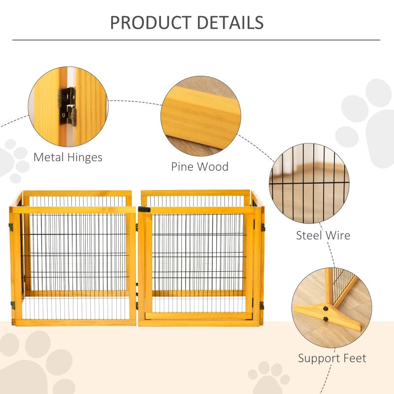 14ft Large Freestanding Pet Gate w/ 6 Wood Framed Panels & Support Feet - Finished Wood