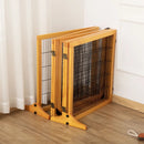 Pet Barriers, 14ft Large Freestanding Pet Gate w/ 6 Wood Framed Panels & Support Feet - Finished Wood - Seasonal Overstock
