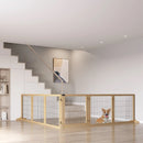 Pet Barriers, 14ft Large Freestanding Pet Gate w/ 6 Wood Framed Panels & Support Feet - Natural Wood - Seasonal Overstock
