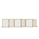 Pet Barriers, 14ft Large Freestanding Pet Gate w/ 6 Wood Framed Panels & Support Feet - Natural Wood - Seasonal Overstock