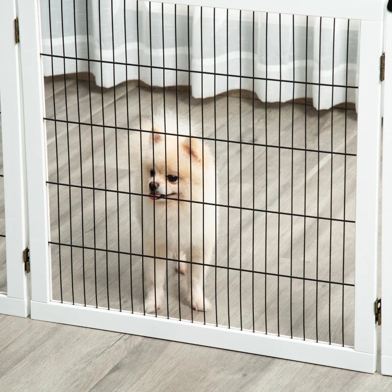 14ft Large Freestanding Pet Gate w/ 6 Wood Framed Panels & Support Feet - White