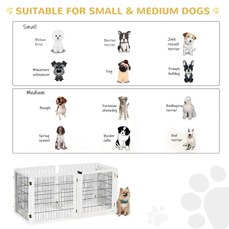 14ft Large Freestanding Pet Gate w/ 6 Wood Framed Panels & Support Feet - White