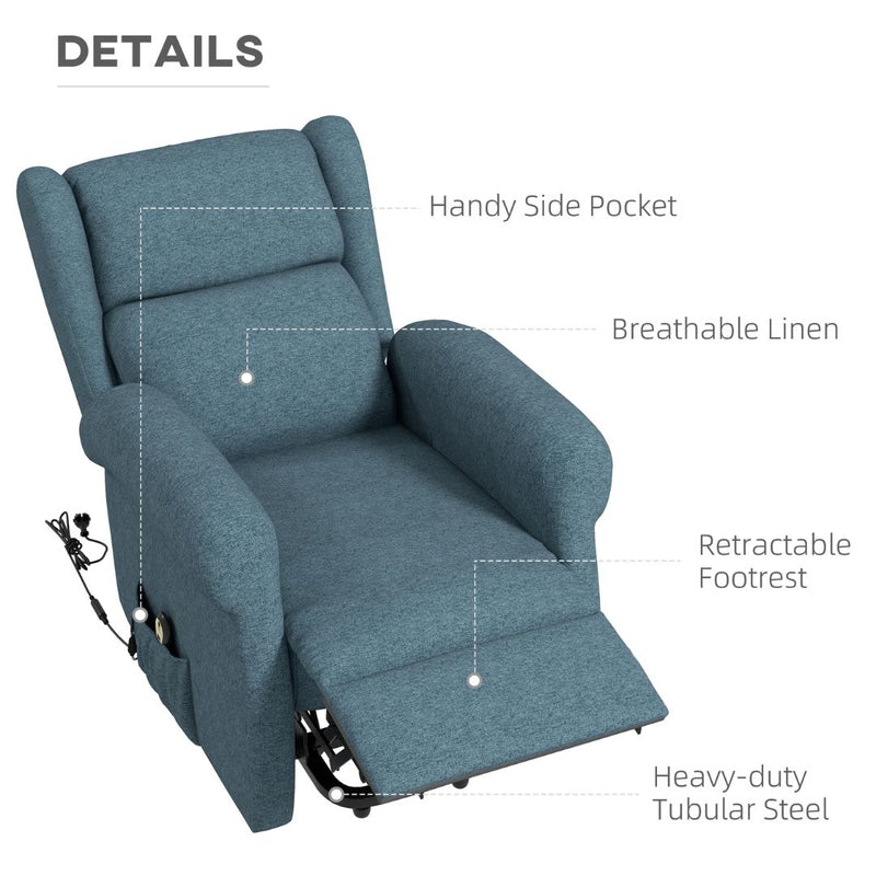 Sling River Wingback Lift Assist Recliner Chair with remote Control - Blue