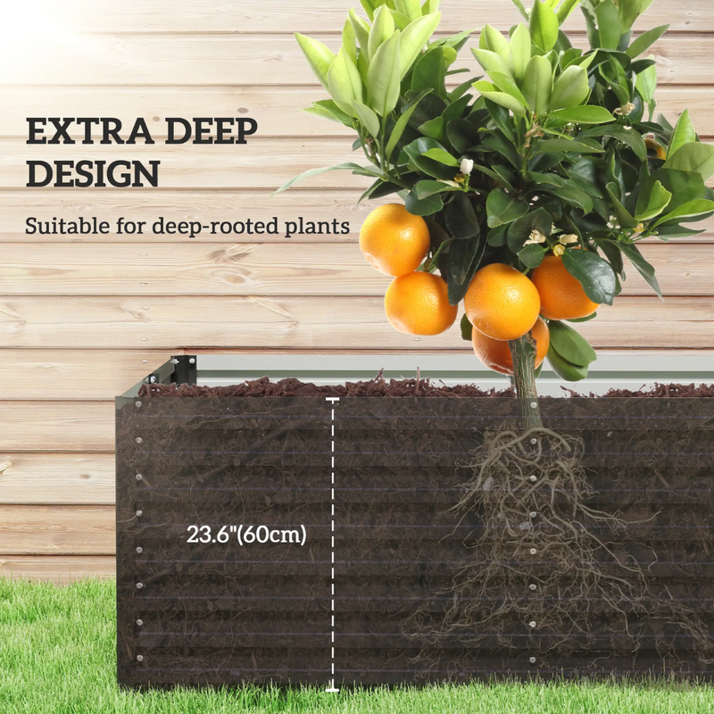 8' x 4' Raised Garden Bed Planter Box Galvanized Steel 24in Deep - Dark Grey