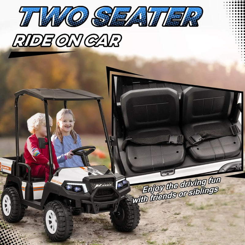 2-Seater 24V Electric Ride On UTV Car for Kids w/ Parental Remote and Sun Roof - White