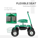 Gardening Accessories, Rolling Garden Scooter Cart with Swivel and Adjustable Seat, Basket and Tool Tray - Green - Seasonal Overstock