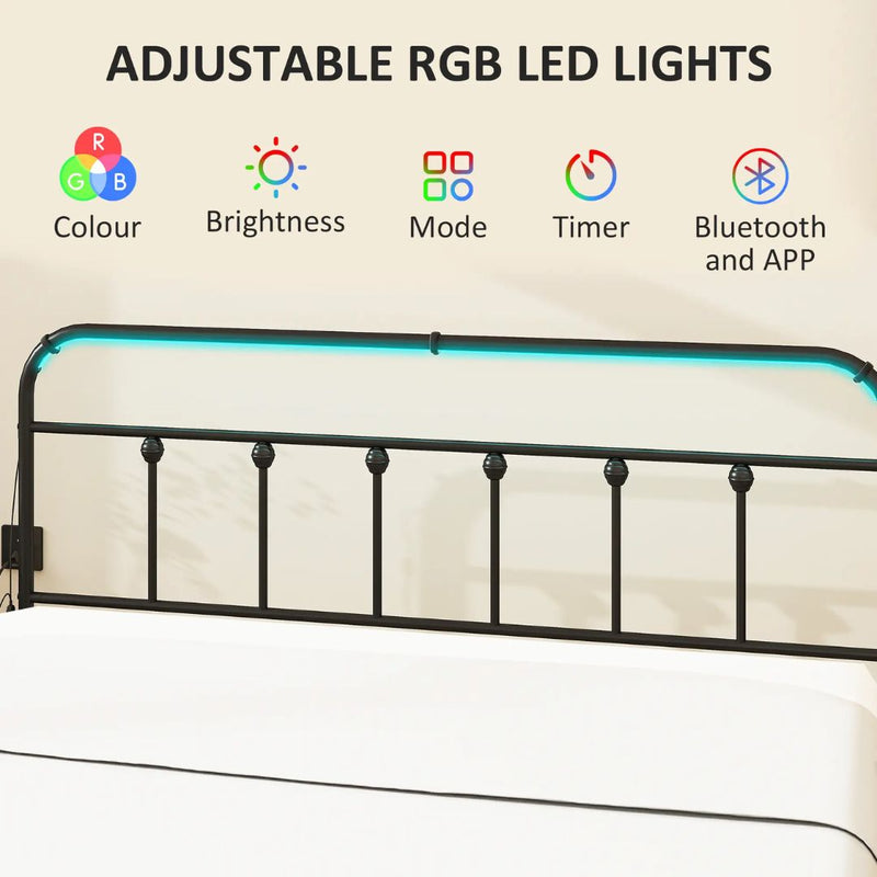 Beds, Luma Full Size Metal Platform Bedframe with LED Lights, Charging Station and Underbed Storage - Black (Copy) - Seasonal Overstock