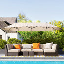15ft Double Sided Outdoor Patio Umbrella for Tables with Lift Crank, Beige
