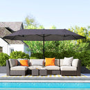 15ft Double Sided Outdoor Patio Umbrella for Tables with Lift Crank, Grey