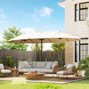 15ft Double Sided Outdoor Patio Umbrella for Tables with Lift Crank, Beige