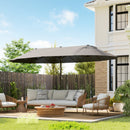 15ft Double Sided Outdoor Patio Umbrella for Tables with Lift Crank, Grey