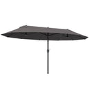 15ft Double Sided Outdoor Patio Umbrella for Tables with Lift Crank, Grey