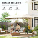 15ft Double Sided Outdoor Patio Umbrella for Tables with Lift Crank, Beige