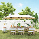 15ft Double Sided Outdoor Patio Umbrella for Tables with Lift Crank, Beige