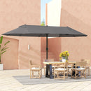 15ft Double Sided Outdoor Patio Umbrella for Tables with Lift Crank, Grey