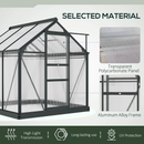 6.2' x 6.3' Walk-In Greenhouse with Aluminum Frame, Polycarbonate Panels, Sliding Door - Grey