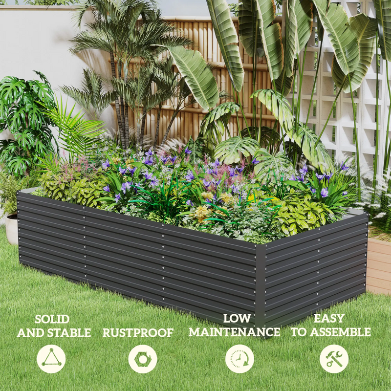 8' x 4' Raised Garden Bed Planter Box Galvanized Steel 24in Deep - Dark Grey