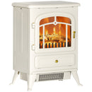 16" Freestanding Electric Fireplace with 1500W Heater with Realistic Wood Burning Flame, White