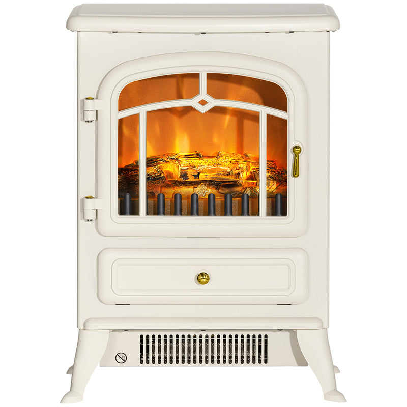 16" Freestanding Electric Fireplace with 1500W Heater with Realistic Wood Burning Flame, White