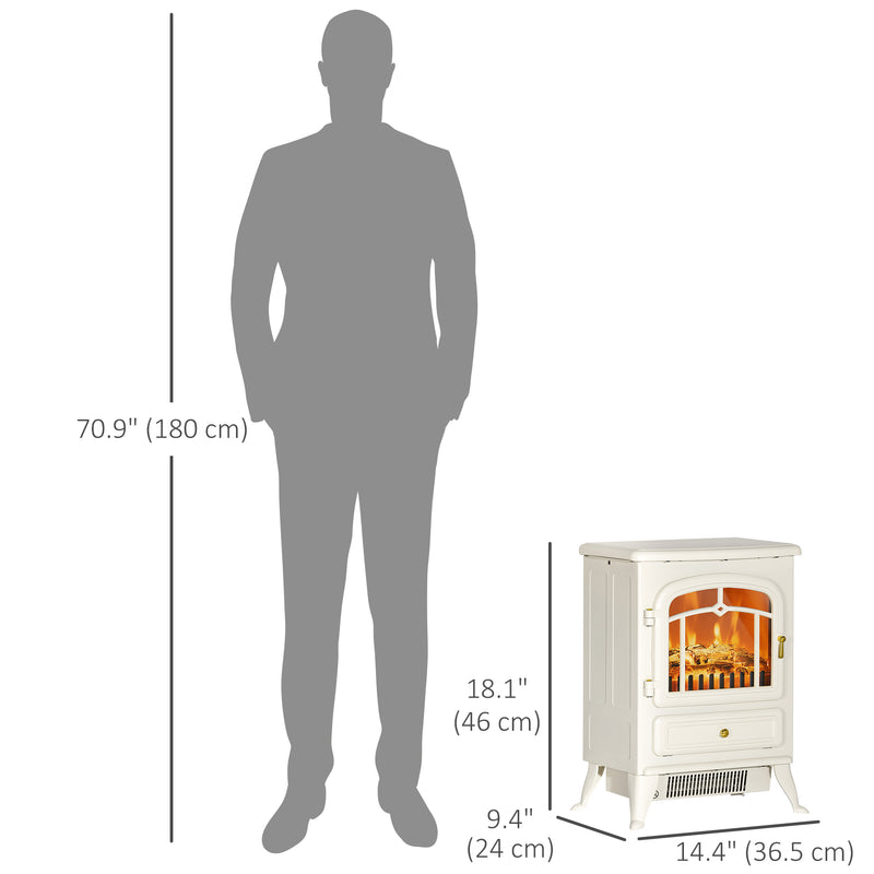16" Freestanding Electric Fireplace with 1500W Heater with Realistic Wood Burning Flame, White