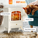 16" Freestanding Electric Fireplace with 1500W Heater with Realistic Wood Burning Flame, White