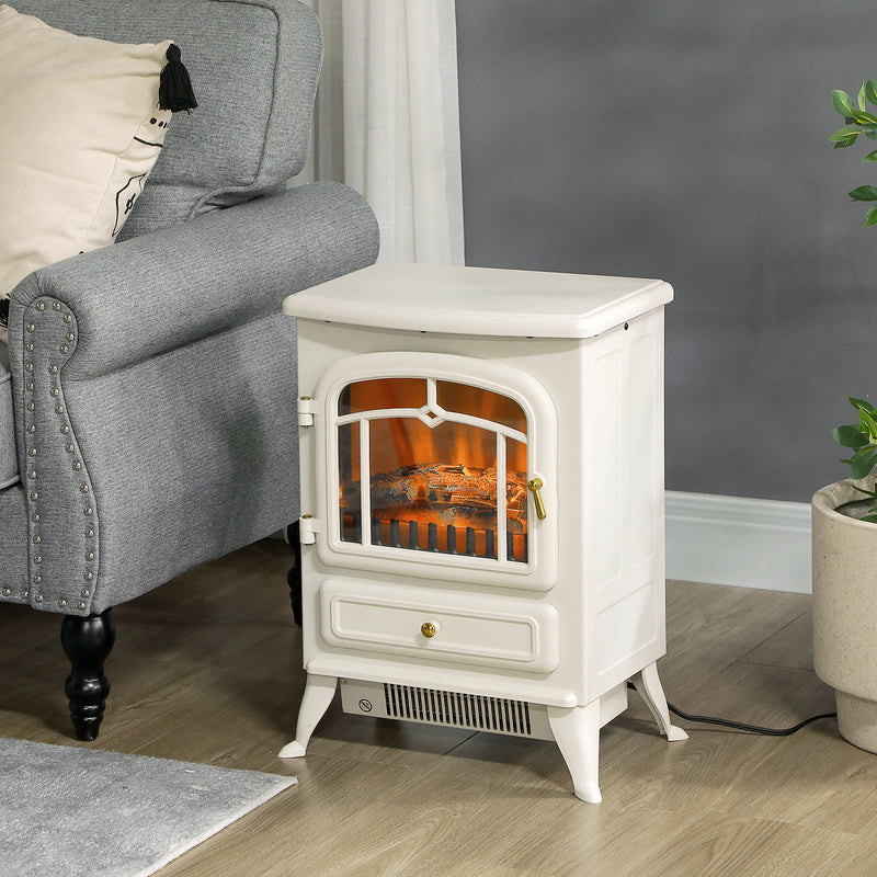 16" Freestanding Electric Fireplace with 1500W Heater with Realistic Wood Burning Flame, White