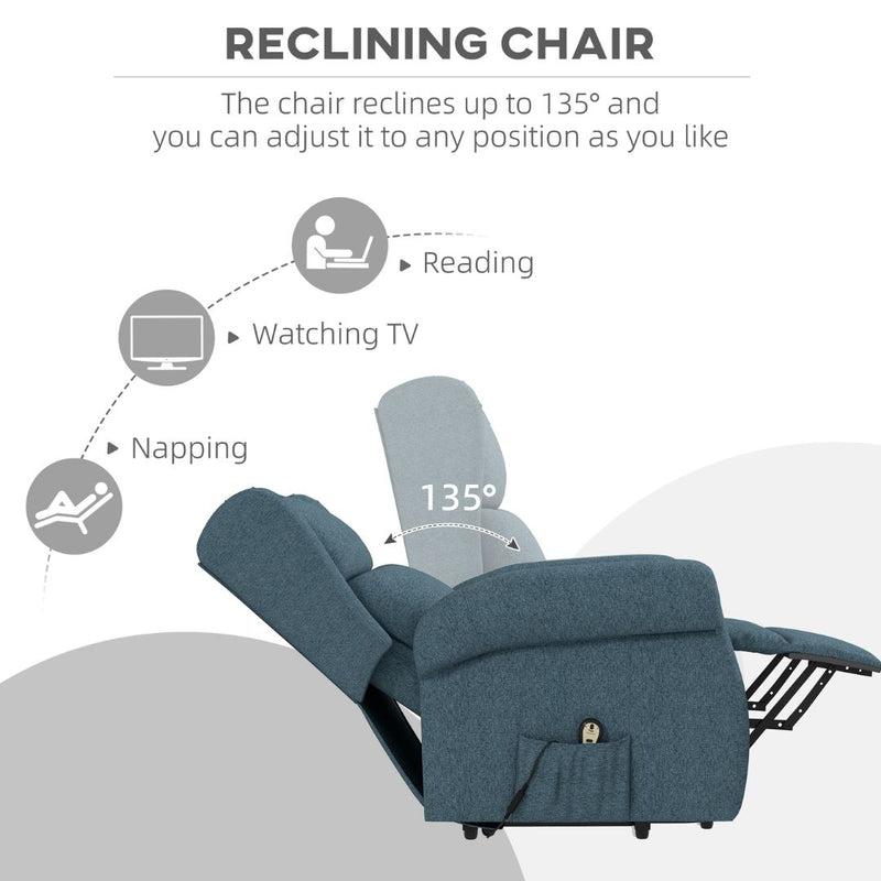 Sling River Wingback Lift Assist Recliner Chair with remote Control - Blue