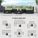 Patio Furniture, Peace River 7 Pc Rattan Wicker Modular Outdoor Furniture Sectional Sofa Set - Light Green / Brown - Seasonal Overstock